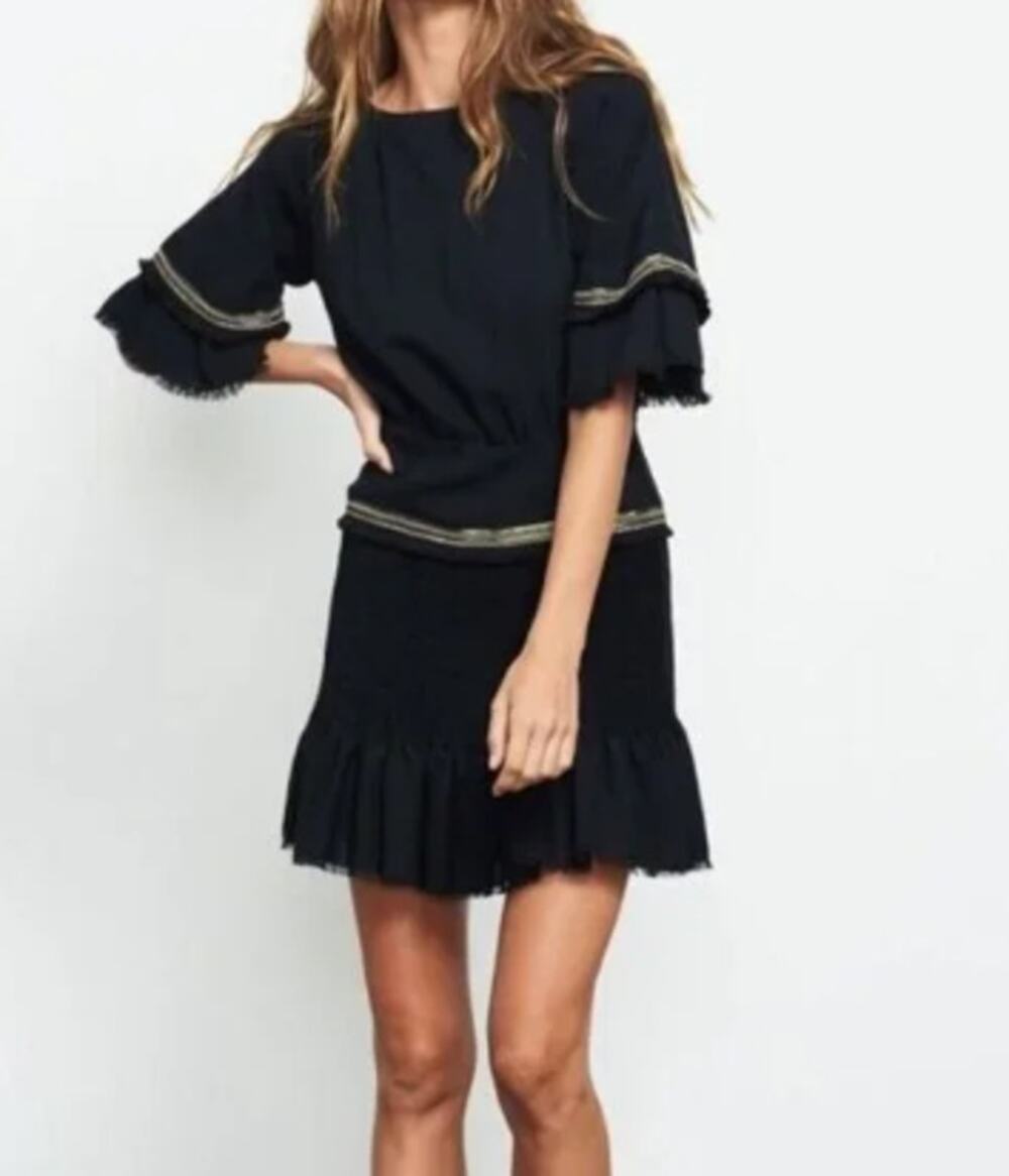 Stevie May The Card Players Mini Dress Black Gold Sequin Boho Fringe Size Medium